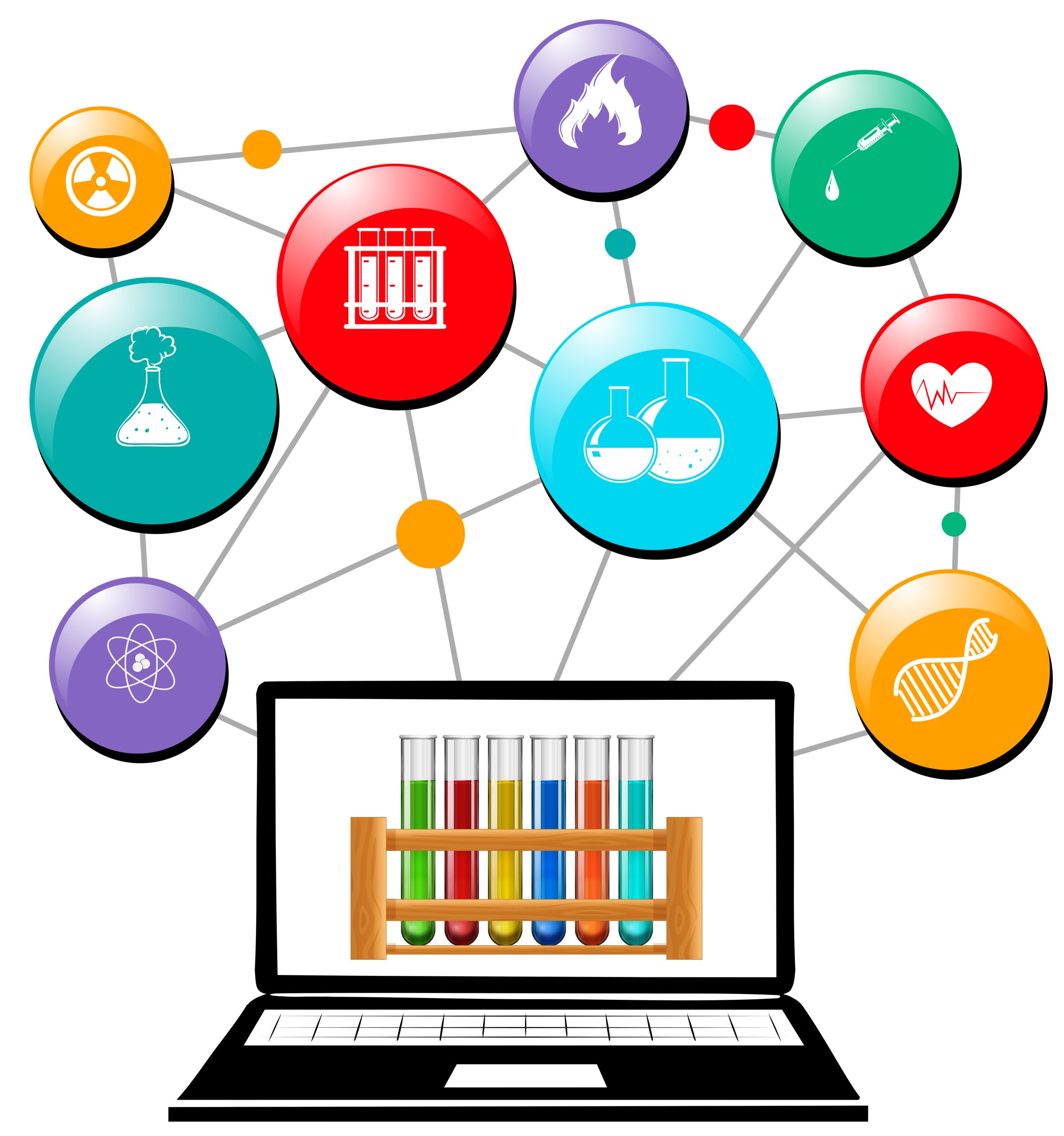 Science symbols on computer screen illustration